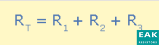 当电阻串联在一起时，相同的电流通过链中的每个电阻和总电阻，RT的电路必须等于所有单个电阻器的总和。