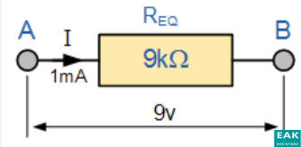 REQ= R1( 12( 13= 1kΩ + 2kΩ + 6kΩ = 9kΩ